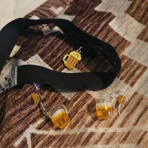Black Choker Necklace with Beer Mug Charm